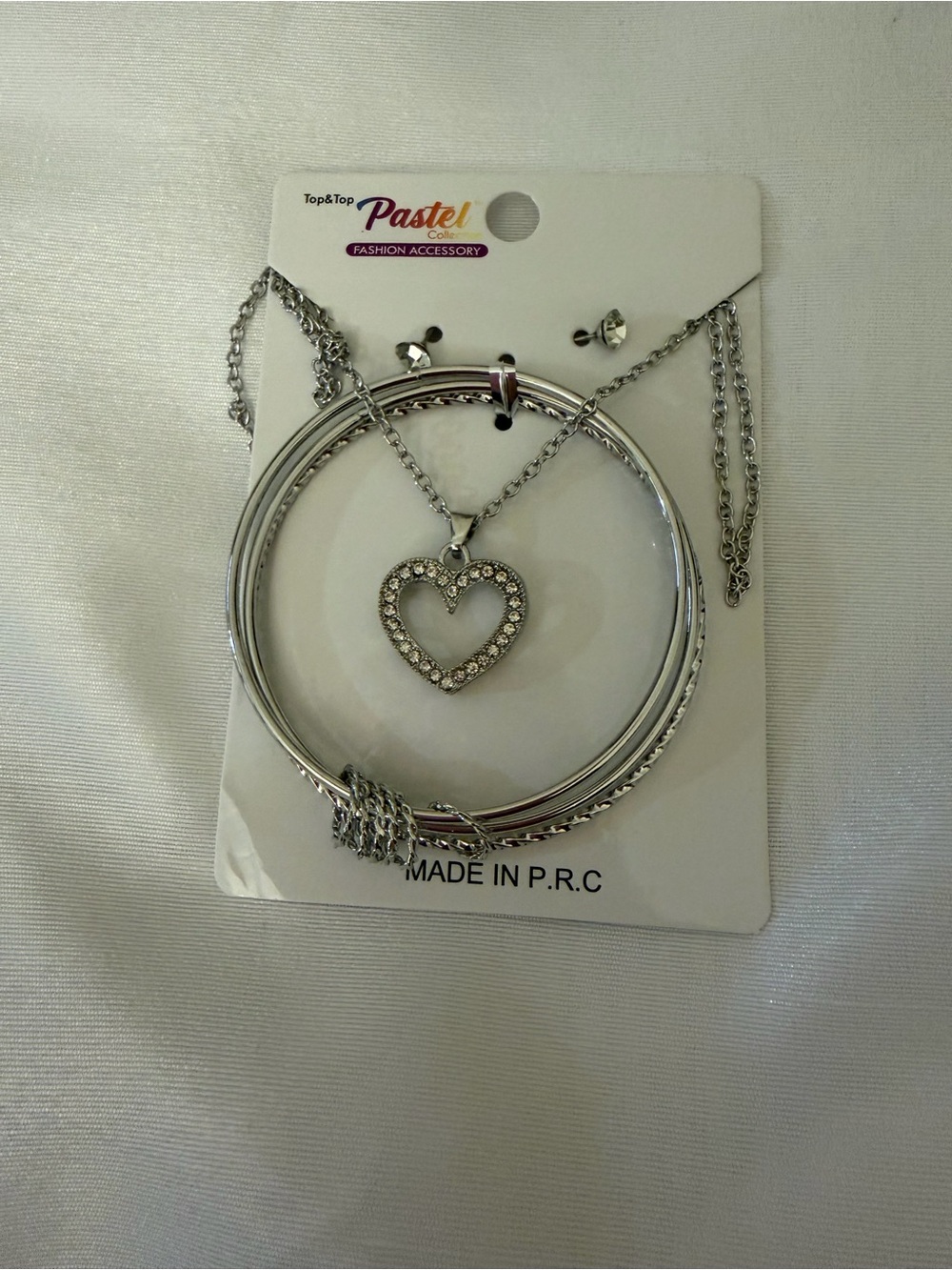 Silver Heart Pendant Necklace & Bangle Set